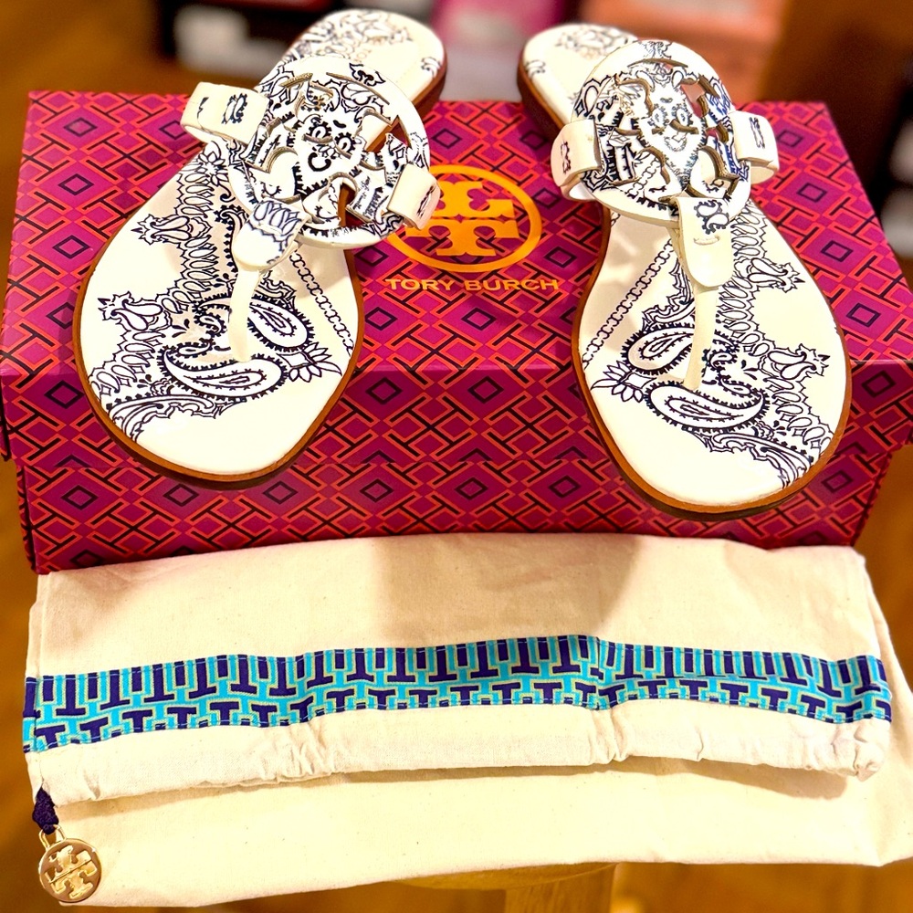🆕🌿TORY BURCH: Miller Welt Ivory Americana Bandana SIZE 8
